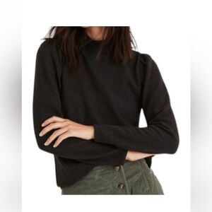 Madewell Plush Mockneck Puff Sleeve Turtleneck, Vtg. Black, Medium